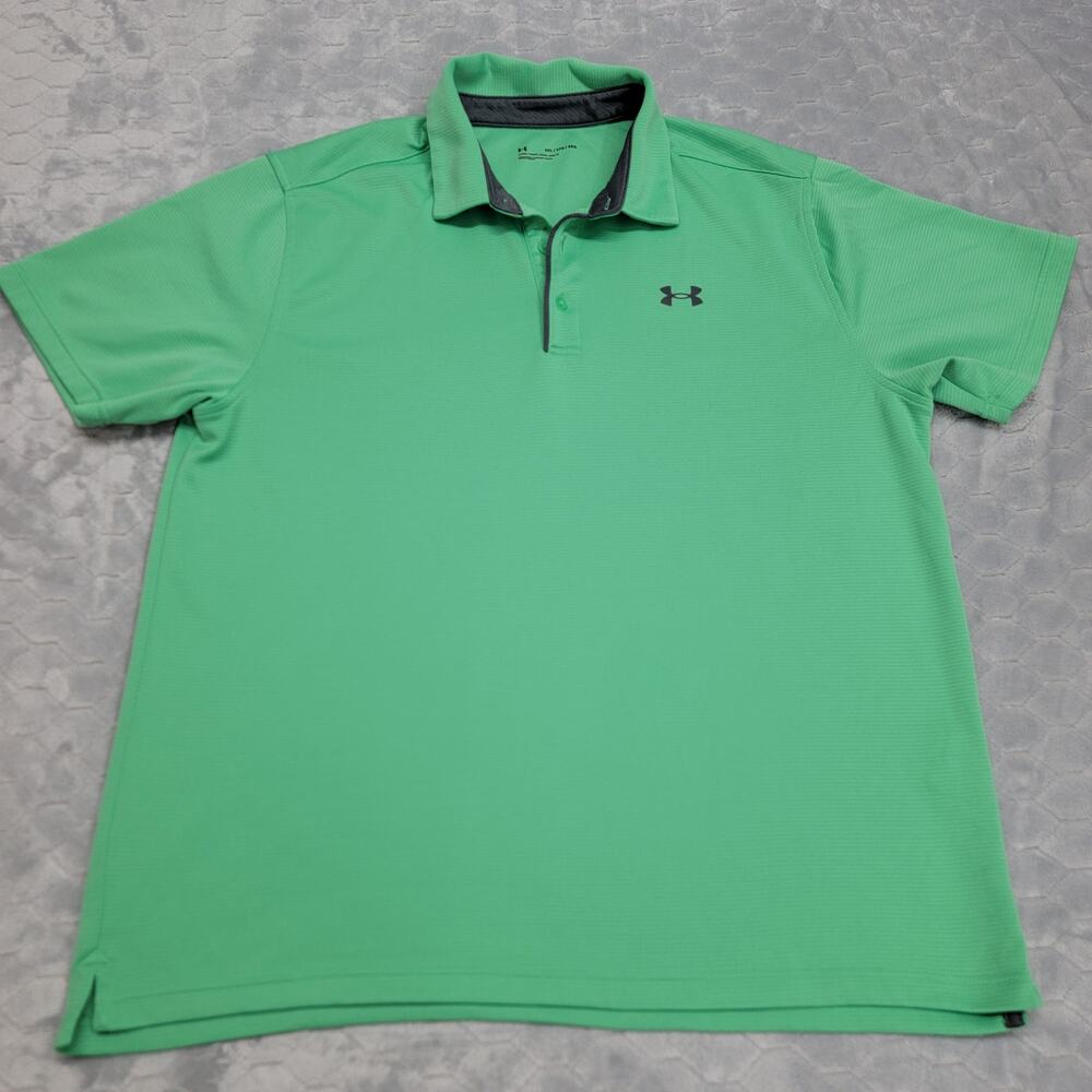 Under Armour Mens 2XL Loose Performance Polo Shirt Short Sleeve Green Textured